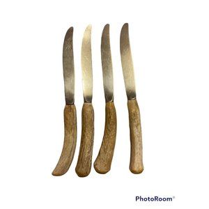 Set 4 Vintage Stainless Steel Butter Knives Real Antler Horn Handles Unique